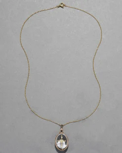 Antique Early 1900s 14k Gold Cross with Quartz Pendant Necklace