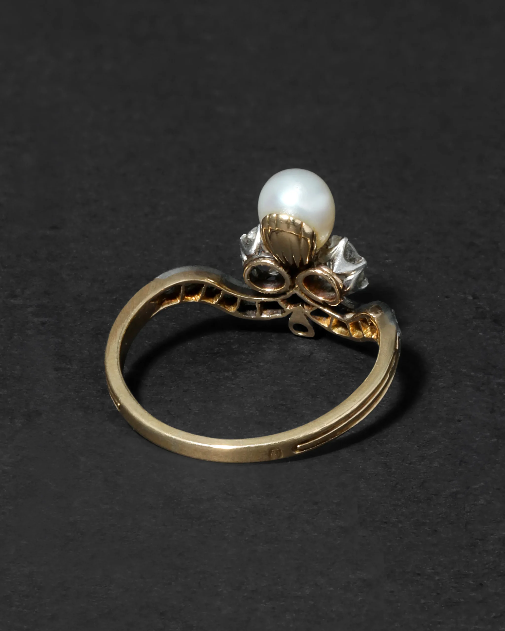 Antique Early 1800s 14k Gold Pearl & Diamond Tiara Style Ring