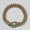 Antique Early 1800s 14k Gold with Mother of Pearl & Diamond Hand Engraved Link Bracelet