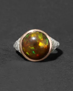 Antique Edwardian 1910s 14k Rose Gold Platinum Opal & Diamond Band Ring