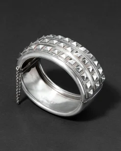 Antique 1800s British Sterling Silver Modernist Hinged Cuff Bracelet
