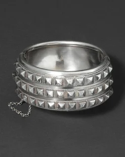 Antique 1800s British Sterling Silver Modernist Hinged Cuff Bracelet