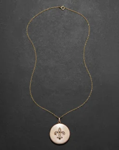 Antique 1800s 14k Gold Fill & Paste Crystal Fleur de Lis Locket Necklace