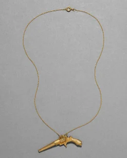 Antique 1800s 14k Gold FIll Pistol Pendant Necklace