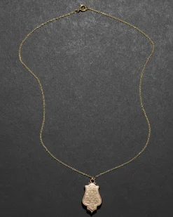 Antique 1910s 14k Gold Hand Etched Unique Shape Locket Pendant Necklace