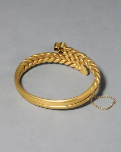 Antique 1870s 14k Gold Sapphire & Rose Cut Diamond Hinge Bracelet