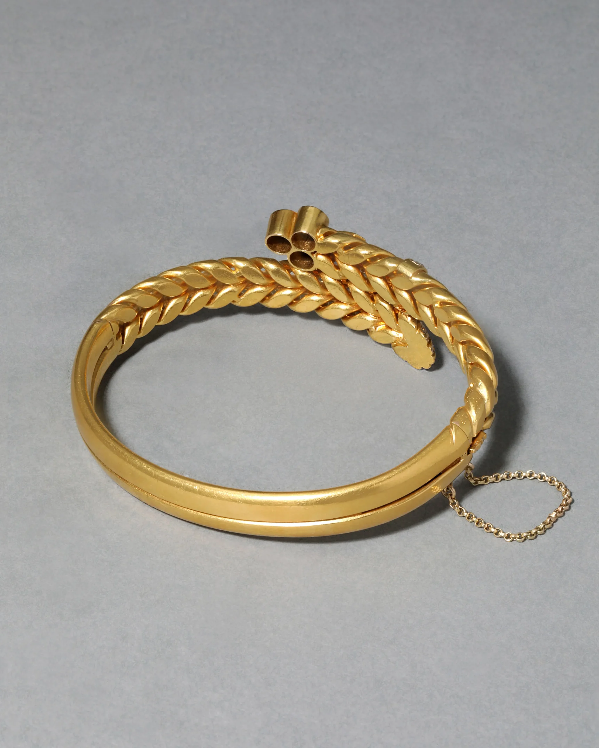 Antique 1870s 14k Gold Sapphire & Rose Cut Diamond Hinge Bracelet