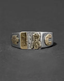 Antique 1910s 14k Gold & Steel Arts & Crafts Design Ring