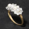 Antique 1900s 18k Gold with Natural Pearl & Rose Cut Diamond Cluster Ring