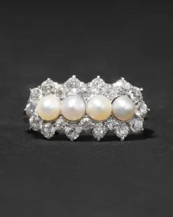 Antique 1900s 18k Gold with Natural Pearl & Rose Cut Diamond Cluster Ring