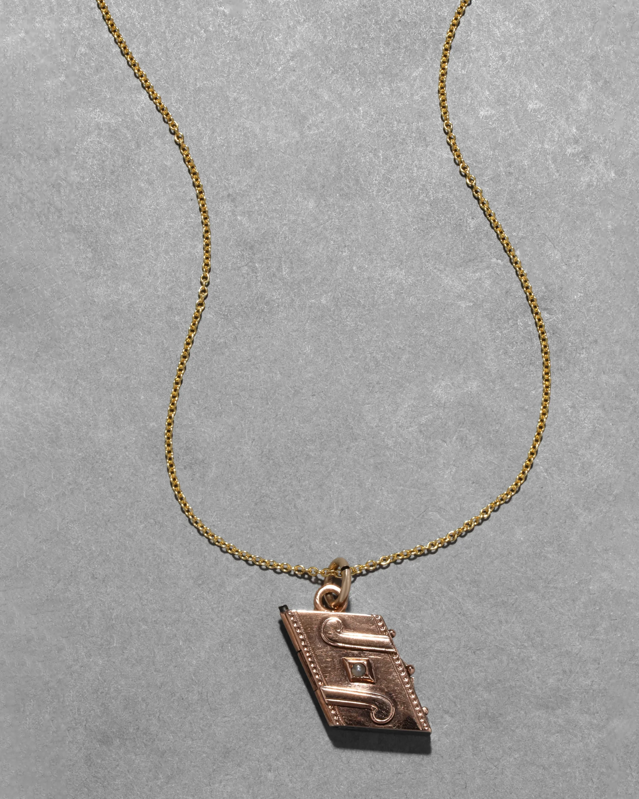 Antique 1800s 10k Rose Gold & Pearl Book Locket Necklace