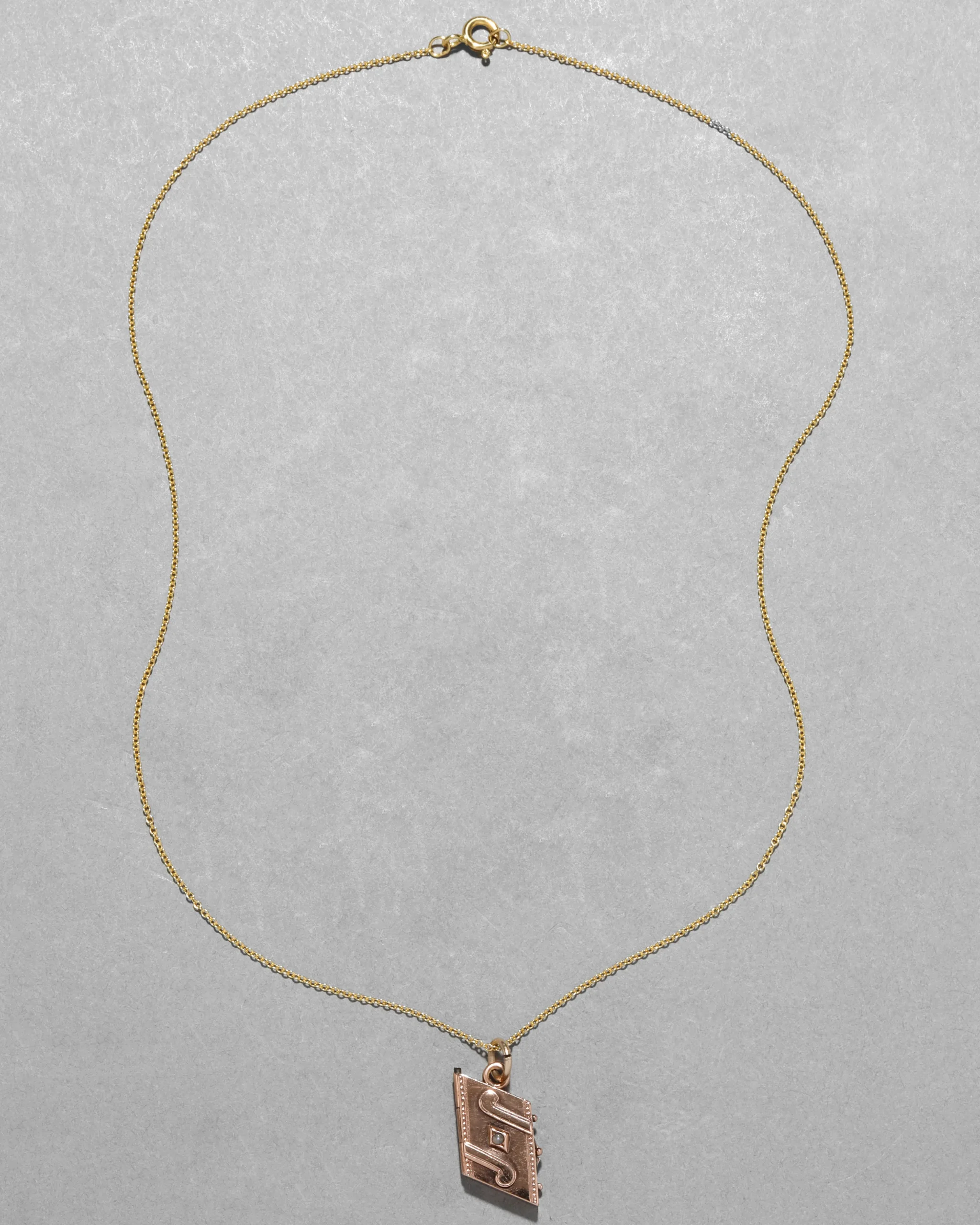 Antique 1800s 10k Rose Gold & Pearl Book Locket Necklace