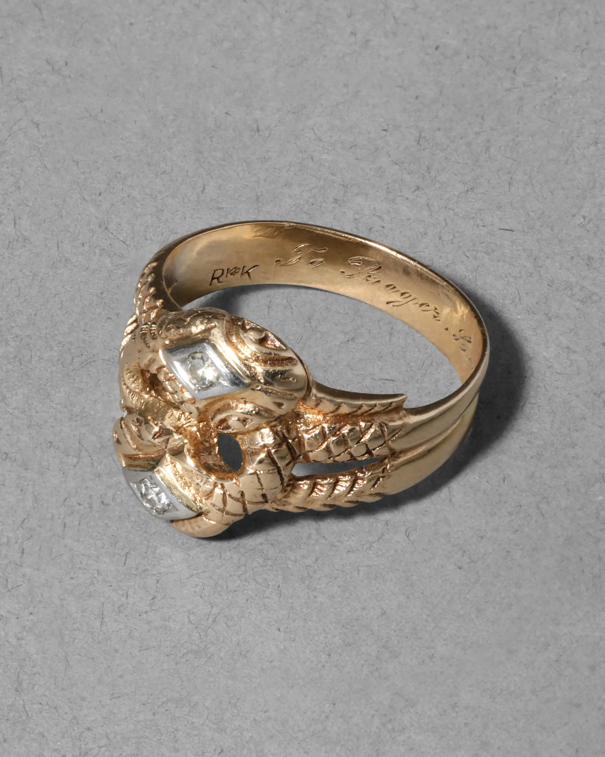 Antique 1800s 14k Yellow & White Gold with Diamond Double Snake Ring
