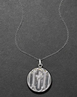 Antique 1920s Sterling Silver Cross Locket Pendant Necklace