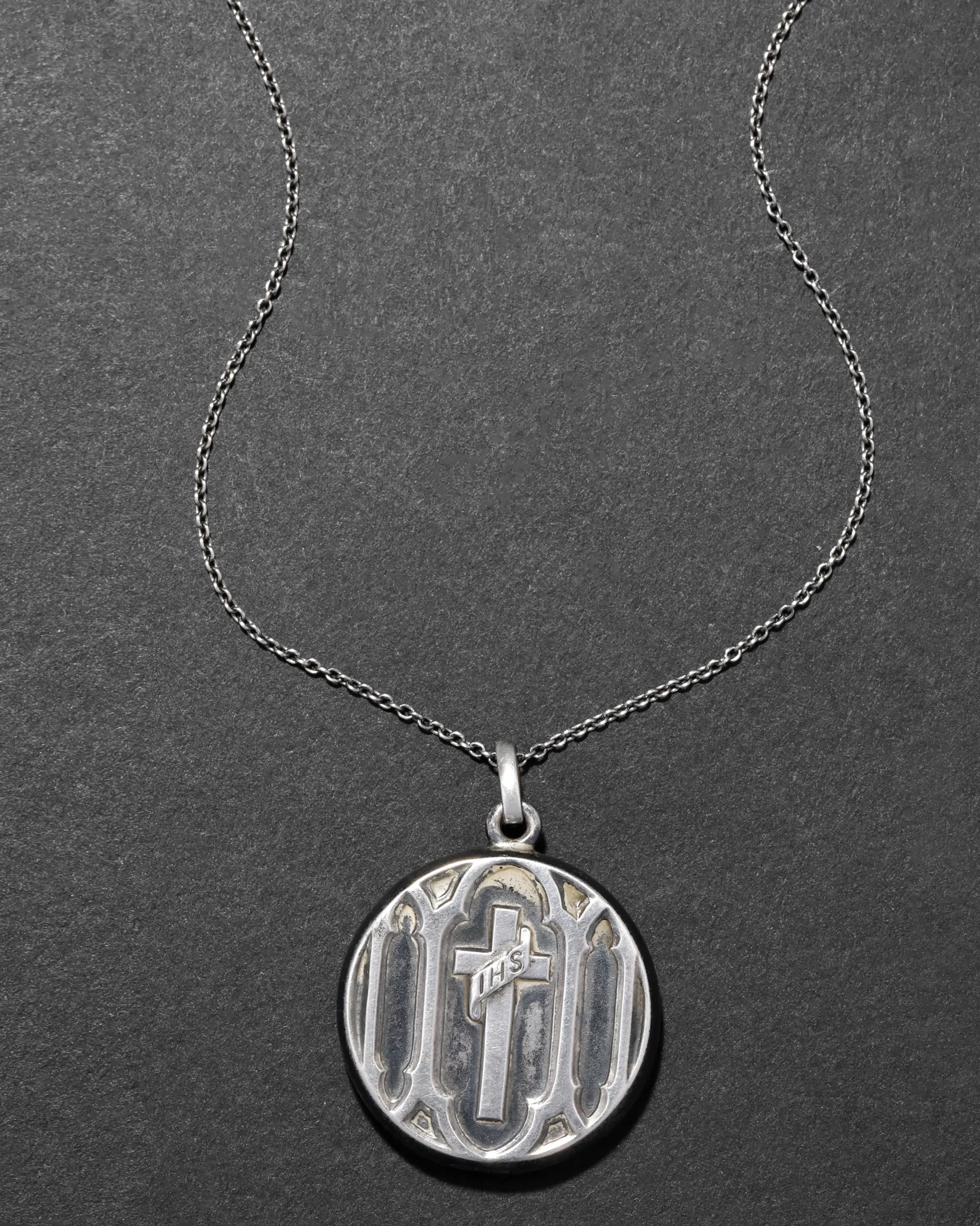 Antique 1920s Sterling Silver Cross Locket Pendant Necklace