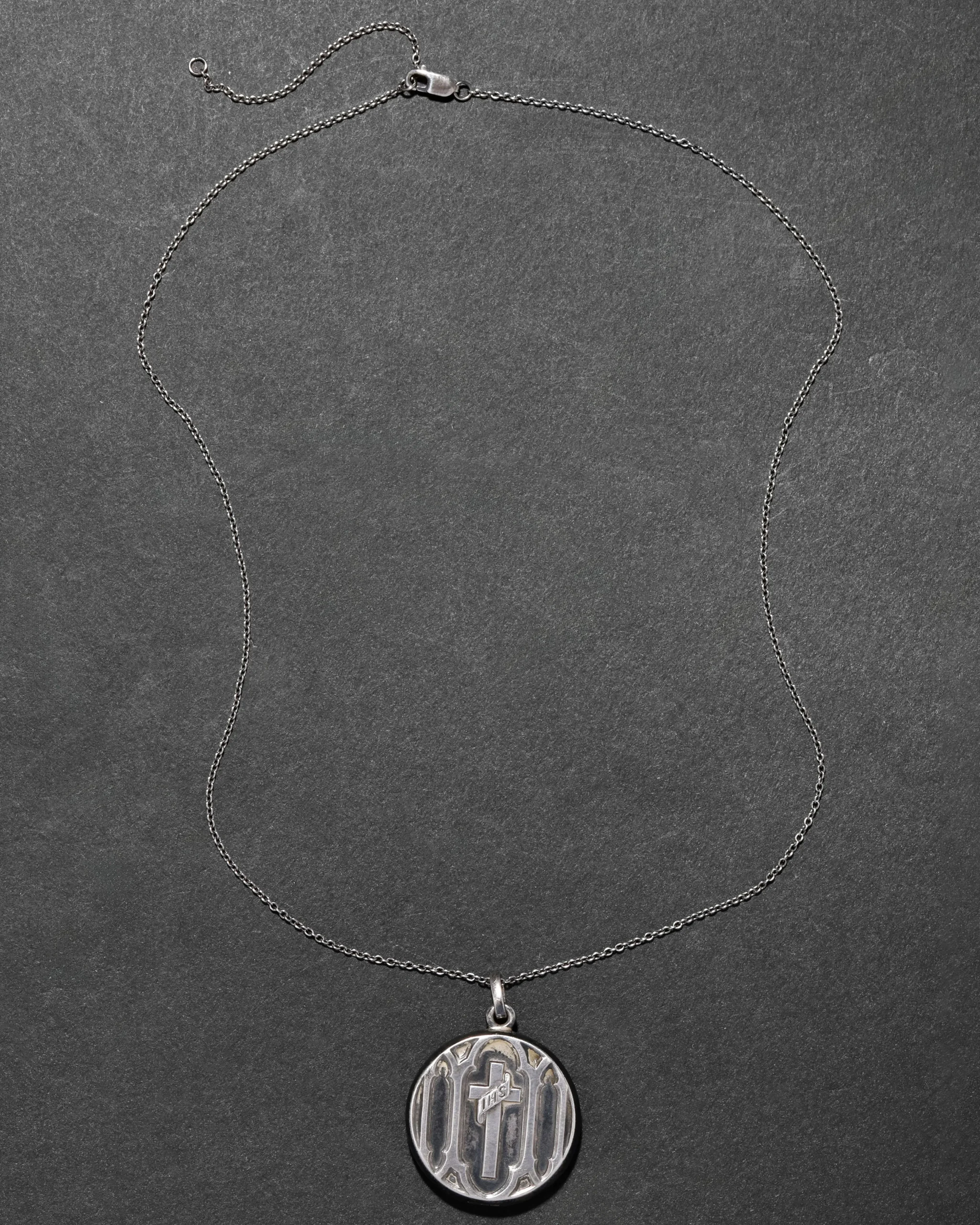 Antique 1920s Sterling Silver Cross Locket Pendant Necklace