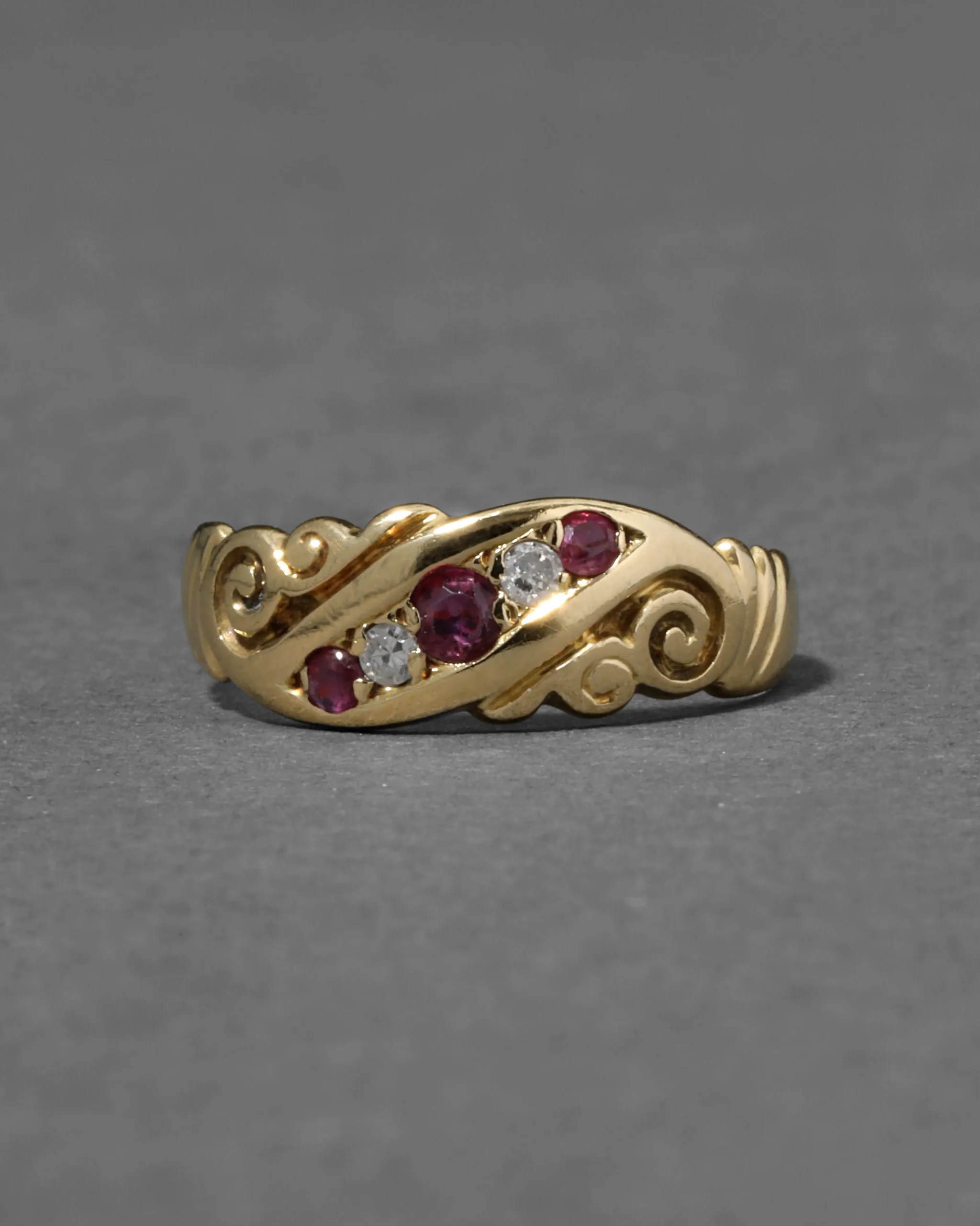 Antique Victorian English 1800s 14k Gold with Ruby & Diamond Band Ring