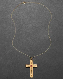 Antique Victorian 14k Gold Fill & Cut Crystal Ornate Cross Pendant Necklace
