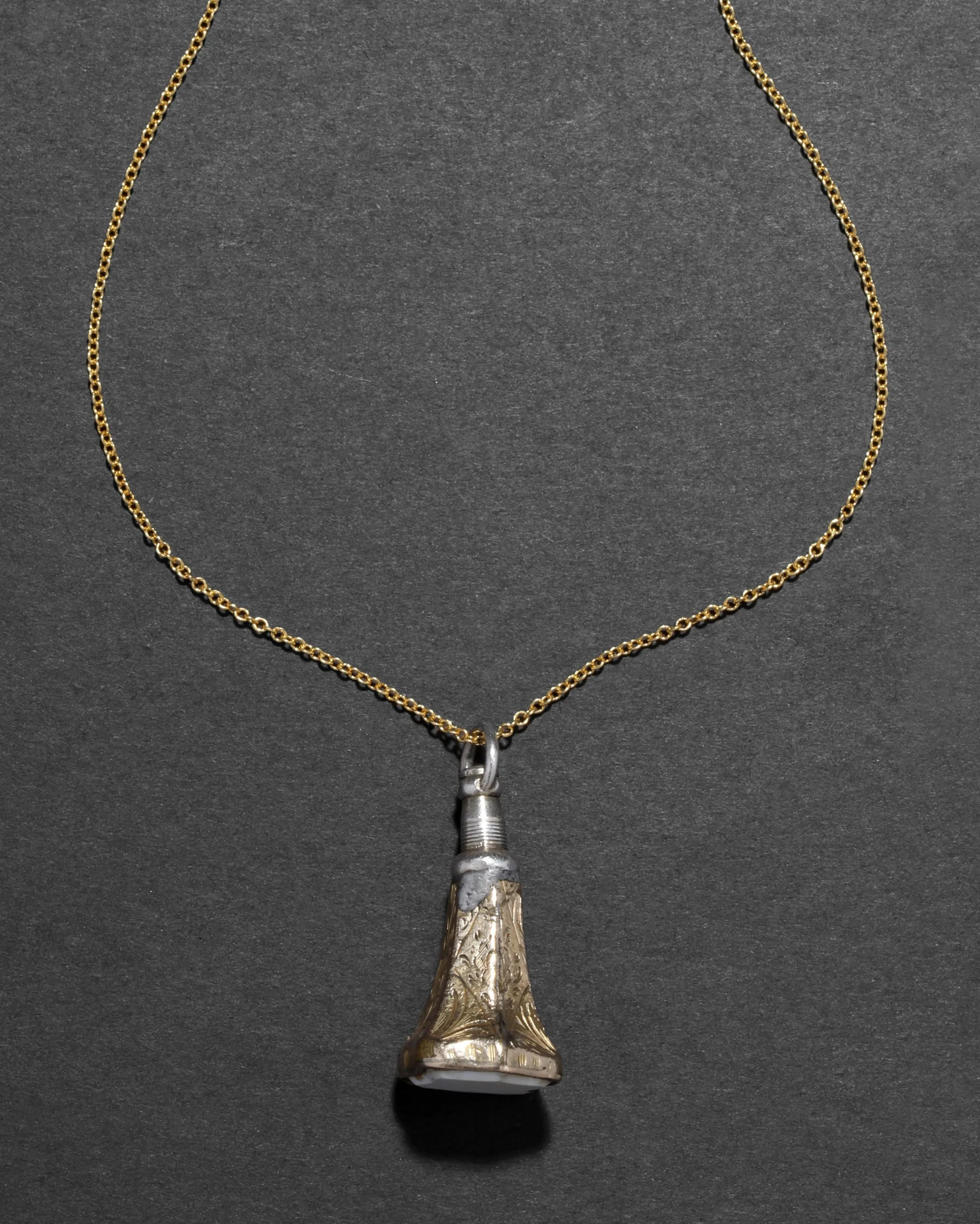 Antique Victorian 1800s 14k Gold FIll & White Onyx Watch Fob Necklace