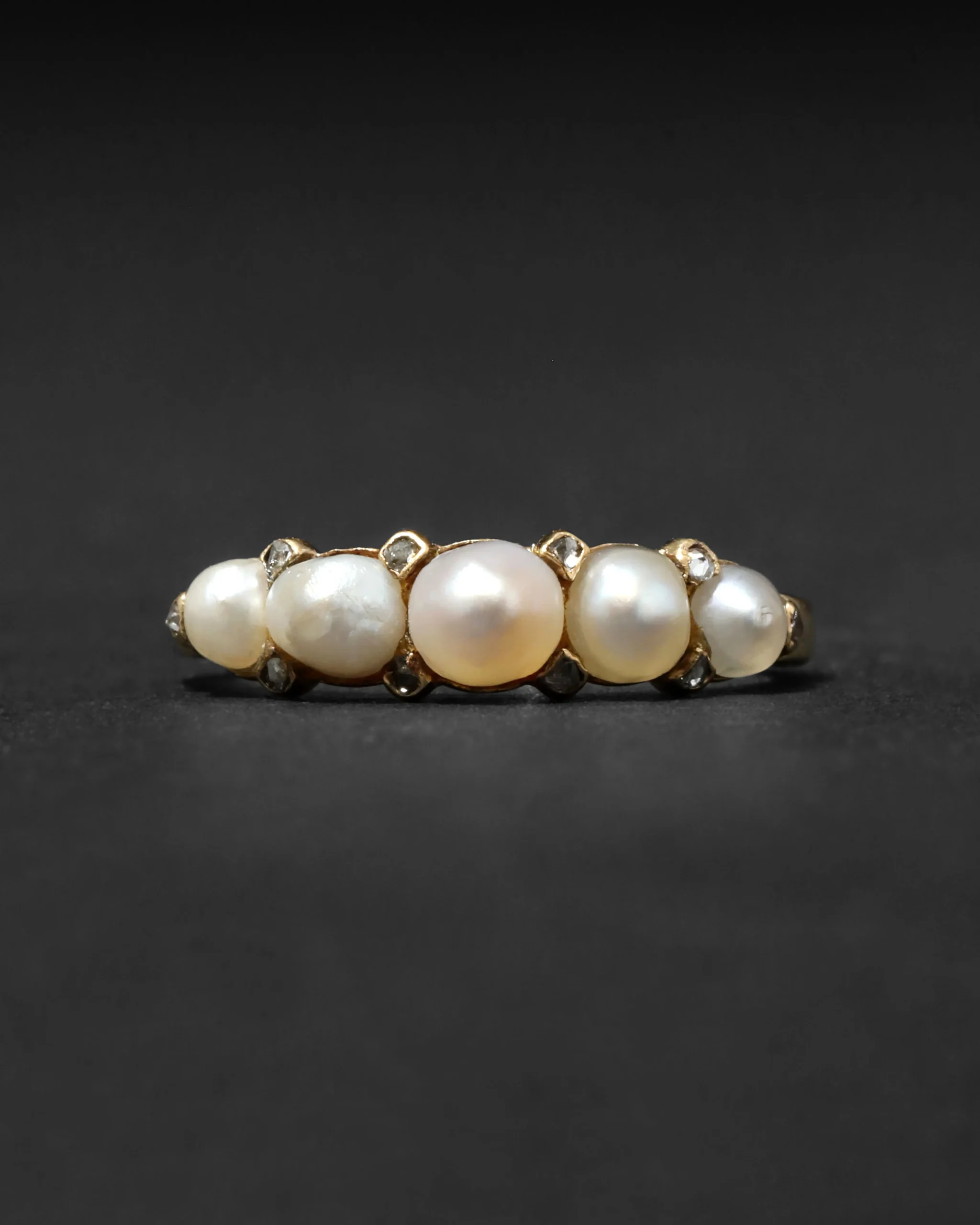 Antique Victorian 1800s 14k Gold with Diamond Prong Set Pearl Ring