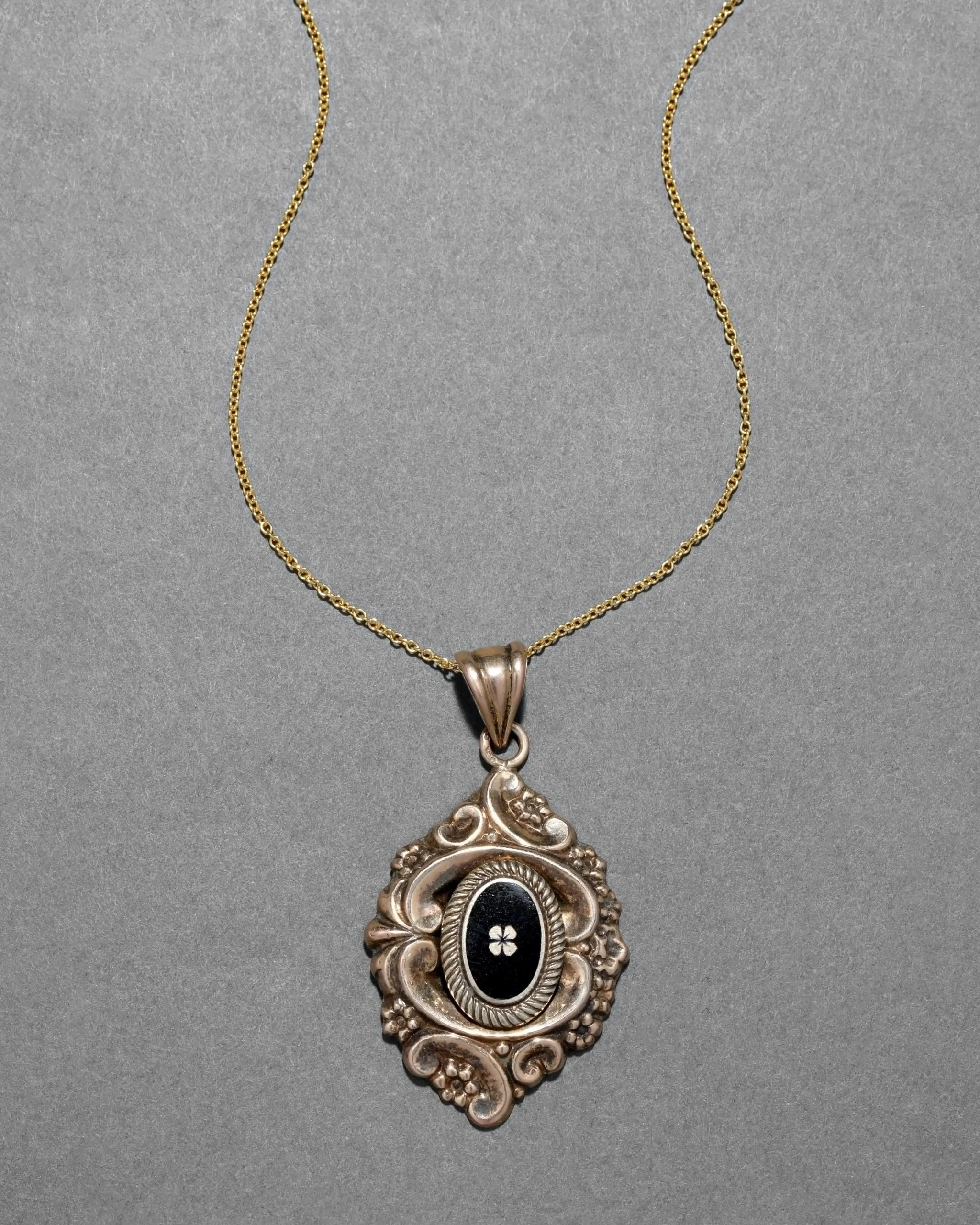 Antique Victorian 1880s 10k Gold with Enamel Lucy Pendant Necklace