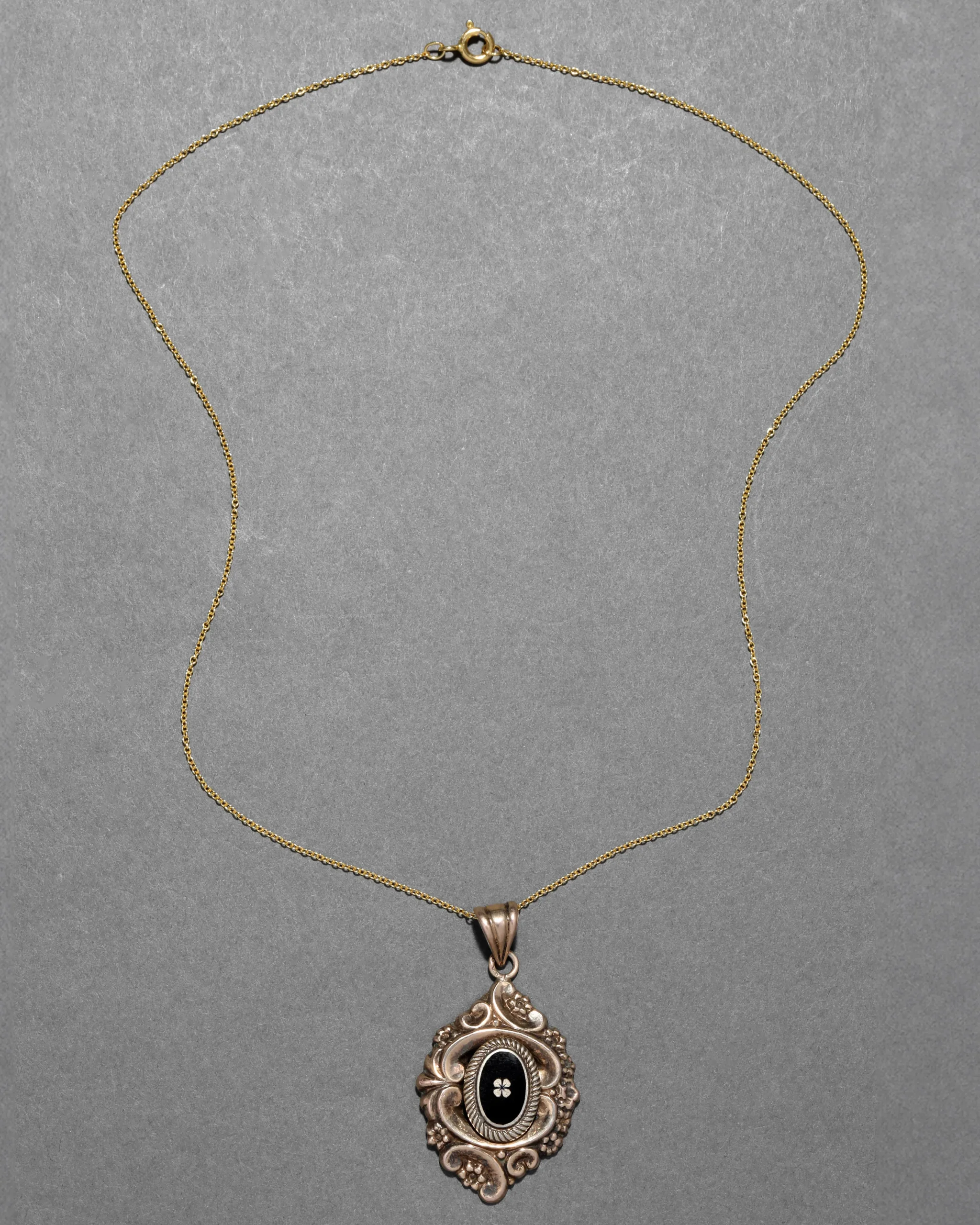 Antique Victorian 1880s 10k Gold with Enamel Lucy Pendant Necklace