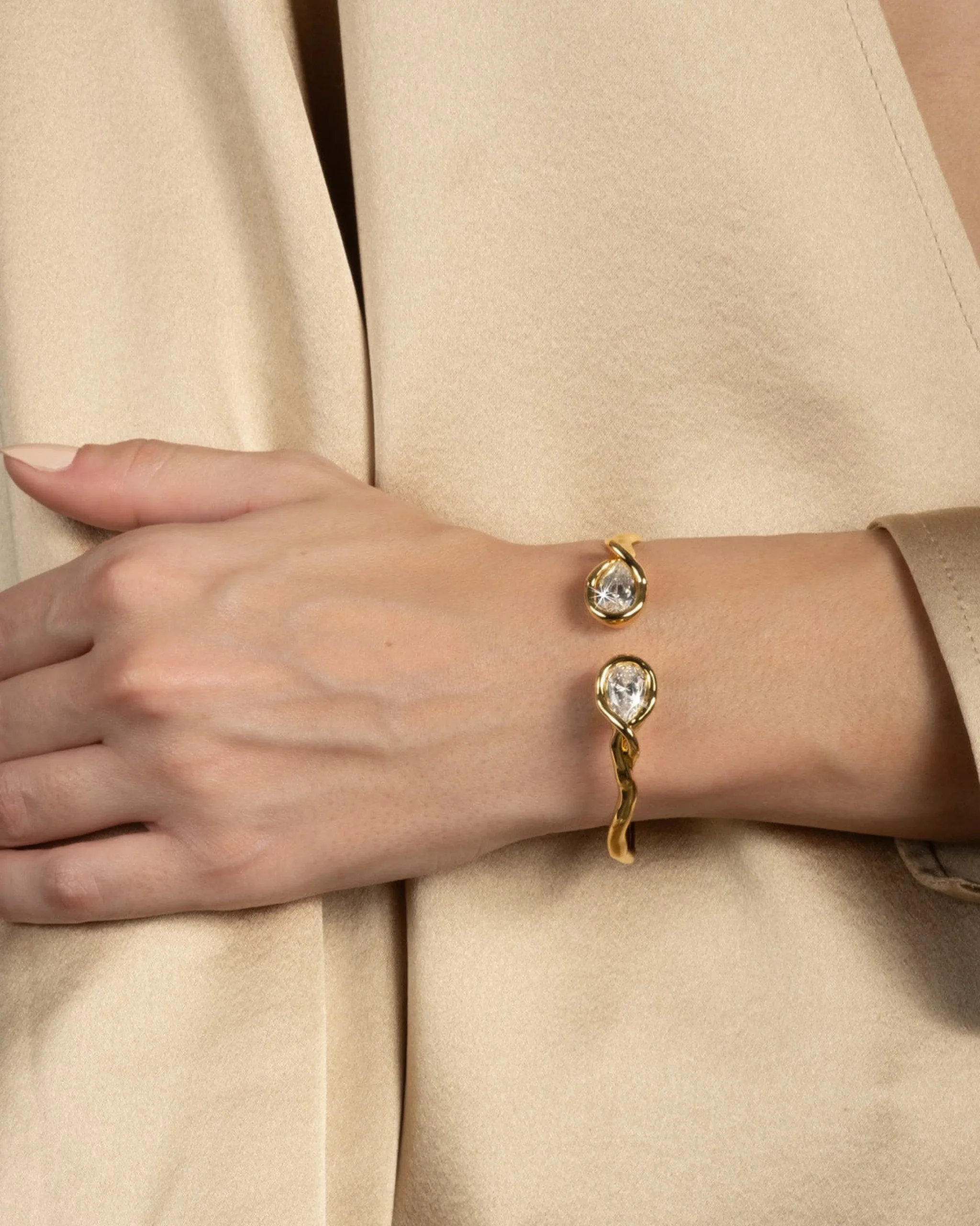 Asterales Crystal Capped Hinge Cuff Bracelet