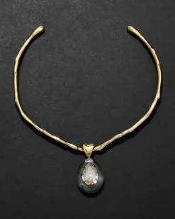 Bonbon Crystal Teardrop Lucite Collar Necklace- Clear