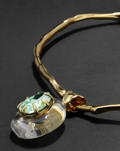 Bonbon Crystal Teardrop Lucite Collar Necklace- Clear + Basil Crystal