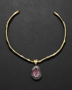 Bonbon Crystal Teardrop Lucite Collar Necklace- Clear + Petal Crystal