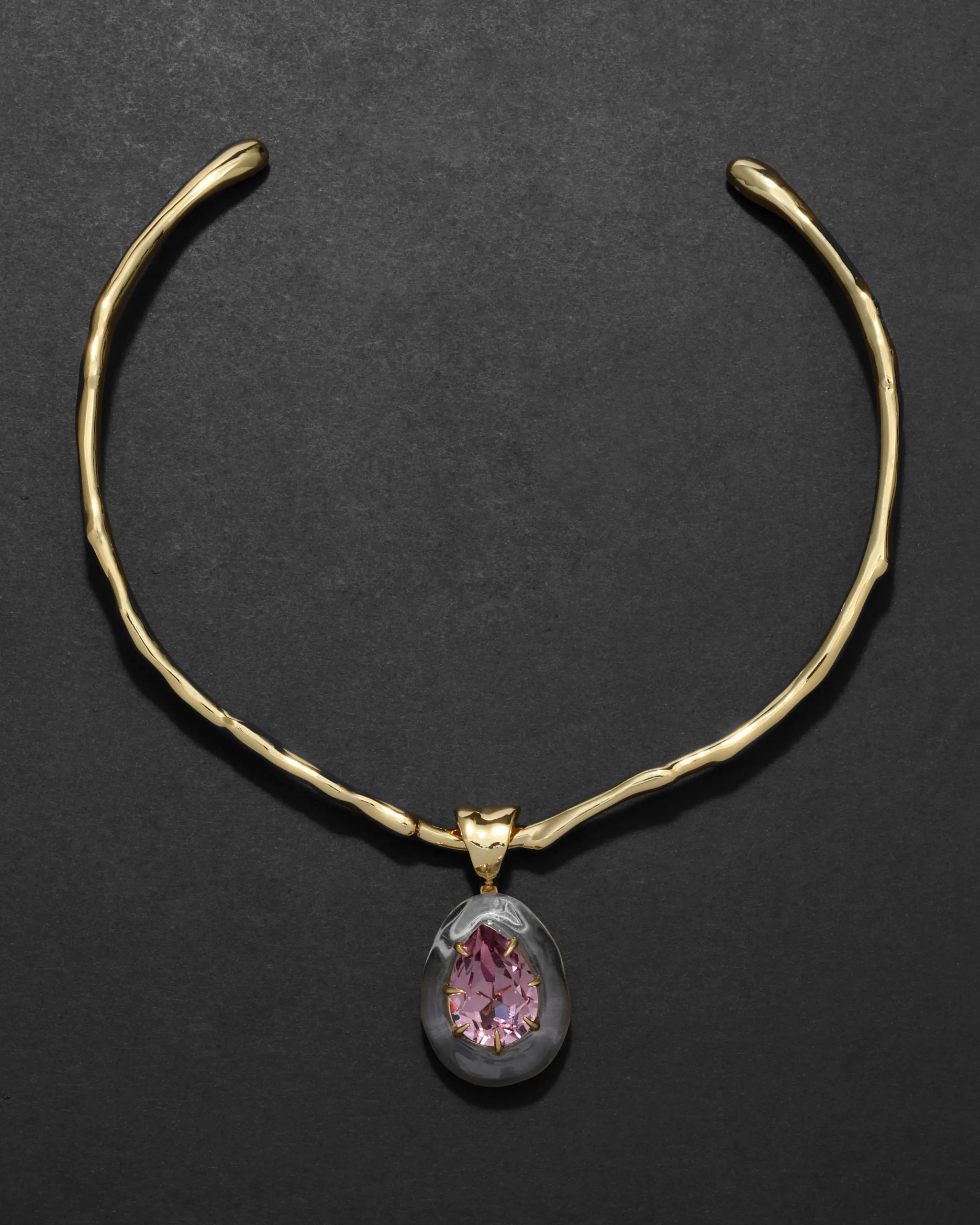Bonbon Crystal Teardrop Lucite Collar Necklace- Clear + Petal Crystal