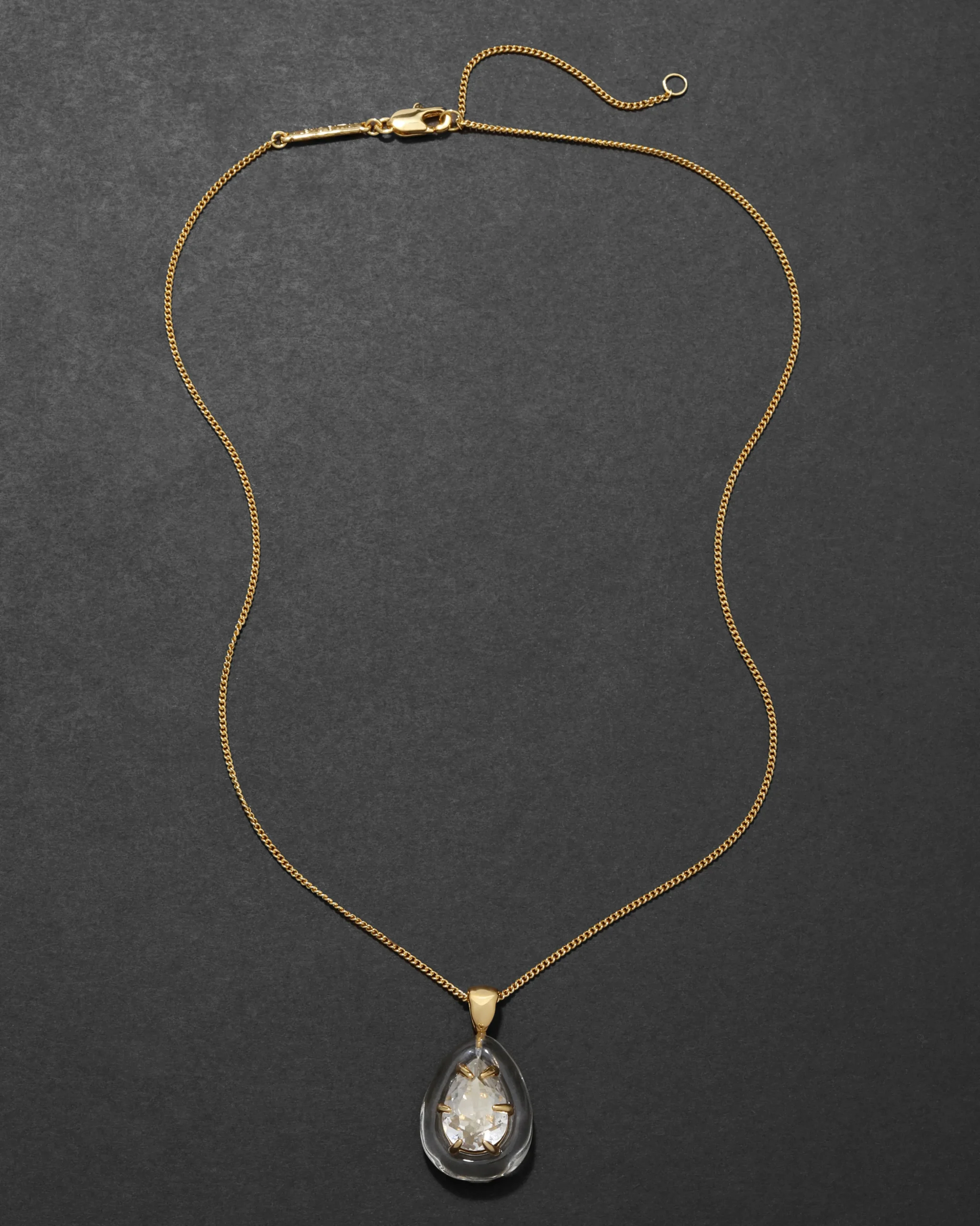 Bonbon Crystal Teardrop Lucite Pendant Necklace- Clear