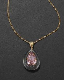 Bonbon Crystal Teardrop Lucite Pendant Necklace- Clear + Petal Crystal