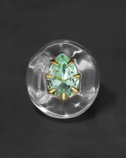 Bonbon Crystal Teardrop Lucite Ring- Clear + Basil Crystal