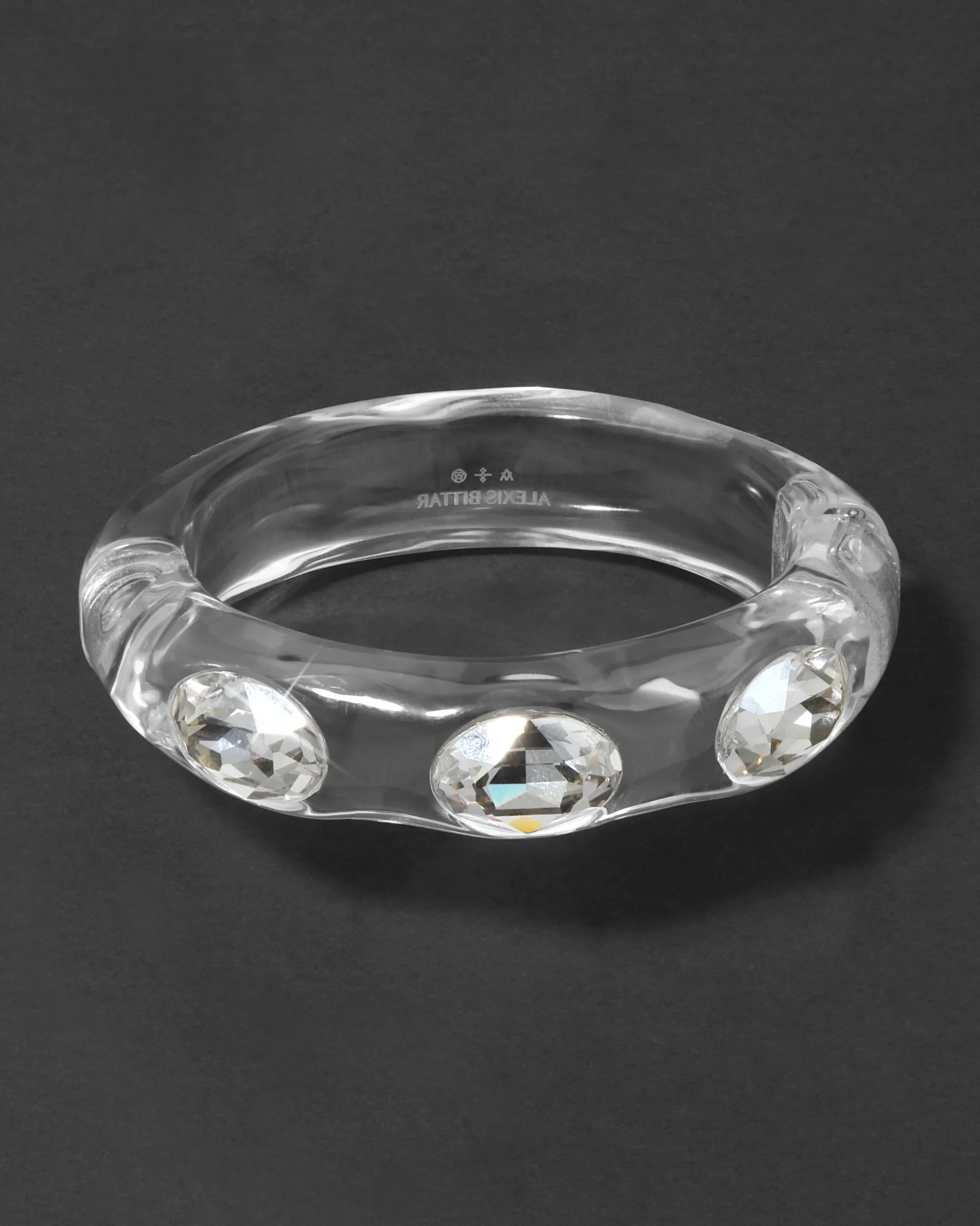 Bonbon Large Crystal Studded Lucite Hinge Bracelet- Clear