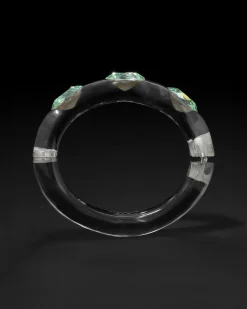 Bonbon Large Crystal Studded Lucite Hinge Bracelet- Clear + Basil Crystal