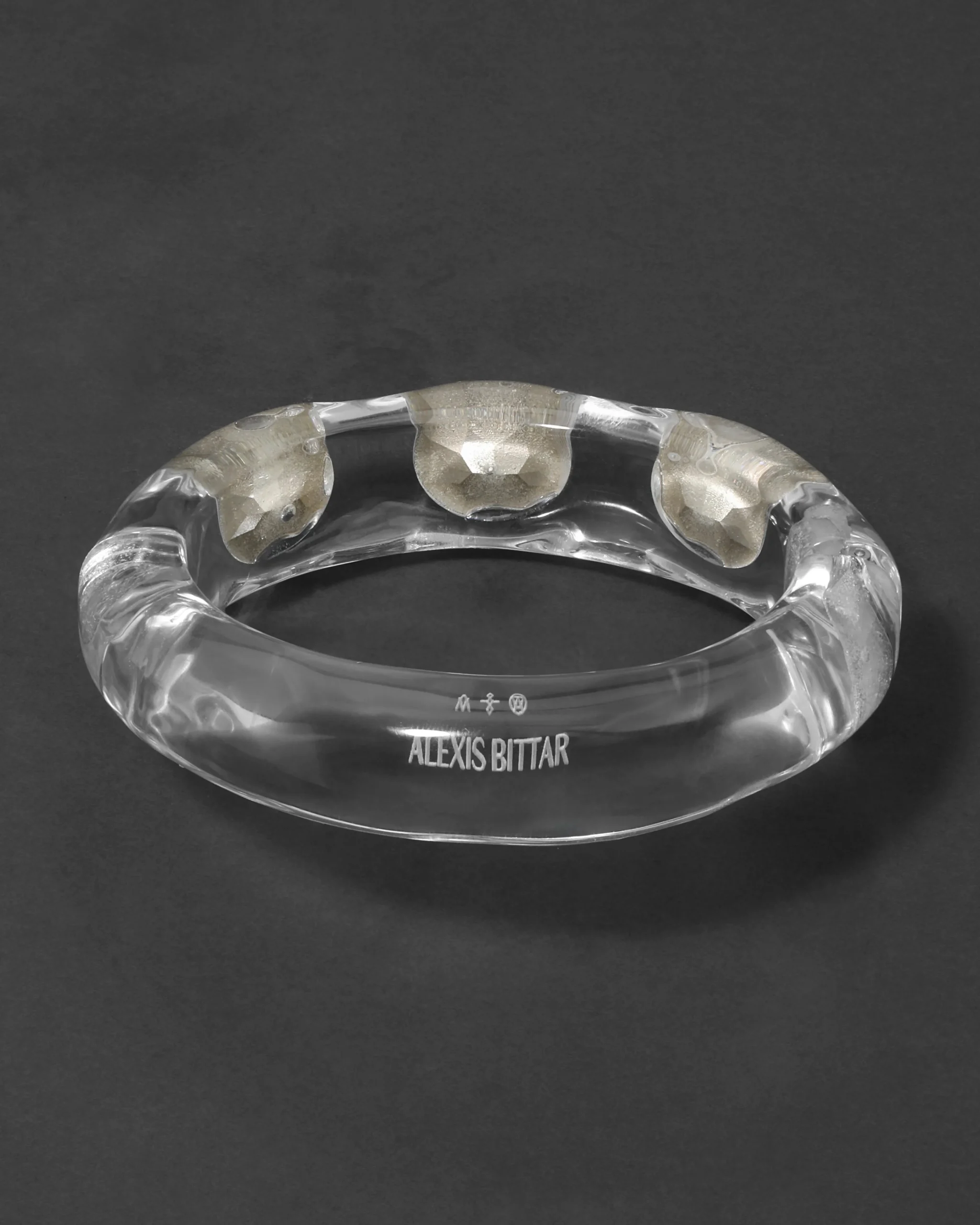Bonbon Large Crystal Studded Lucite Hinge Bracelet- Clear + Basil Crystal