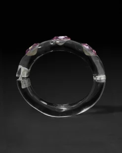 Bonbon Large Crystal Studded Lucite Hinge Bracelet- Clear + Petal Crystal