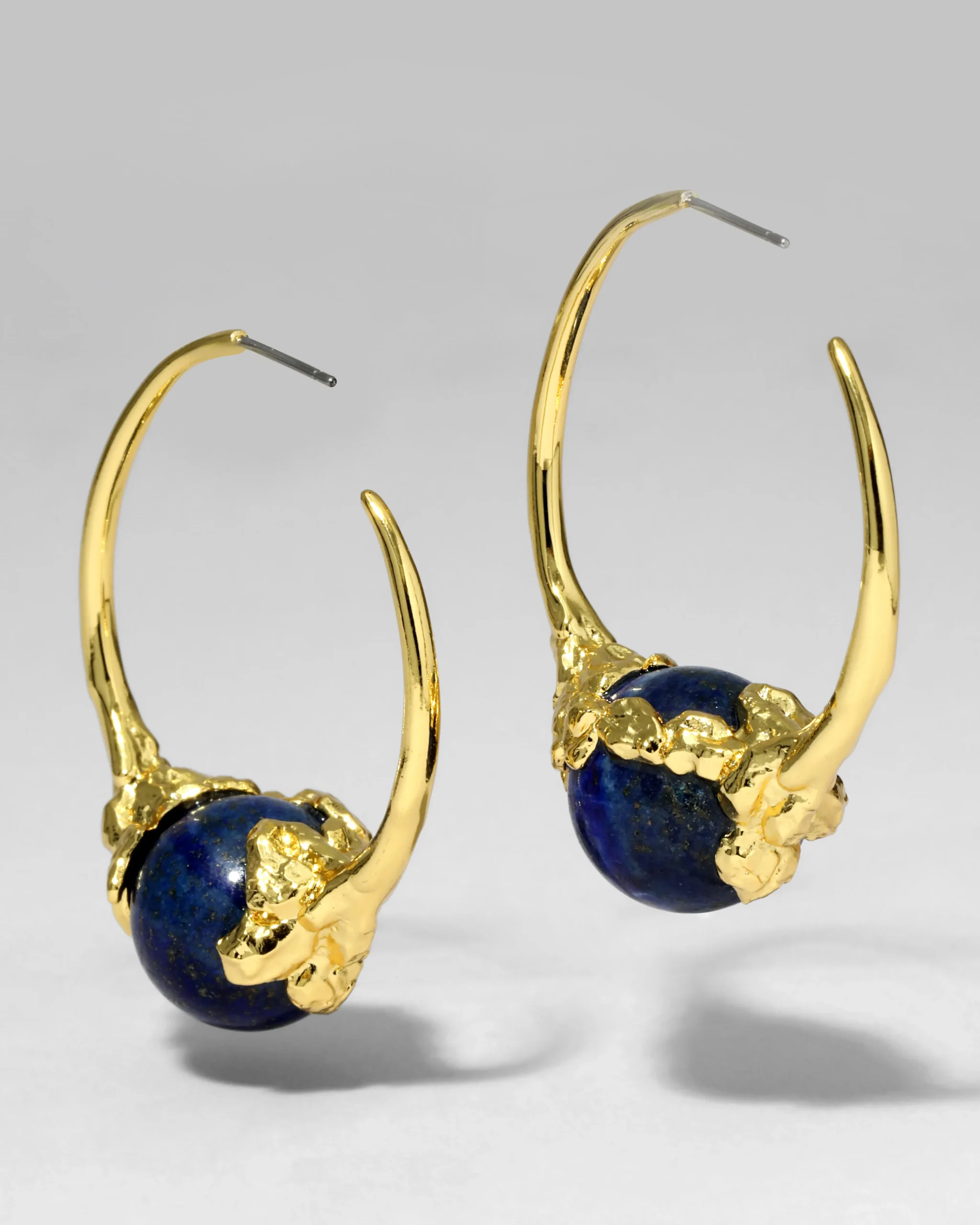 Brut Gold Capped Lapis Hoop Earring