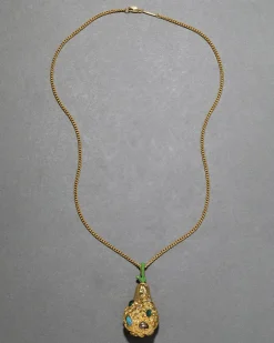 Brut Gold Jewel Studded Pear Pendant Necklace