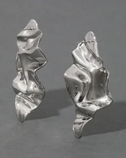 Crumpled Large Post Earring- Silver