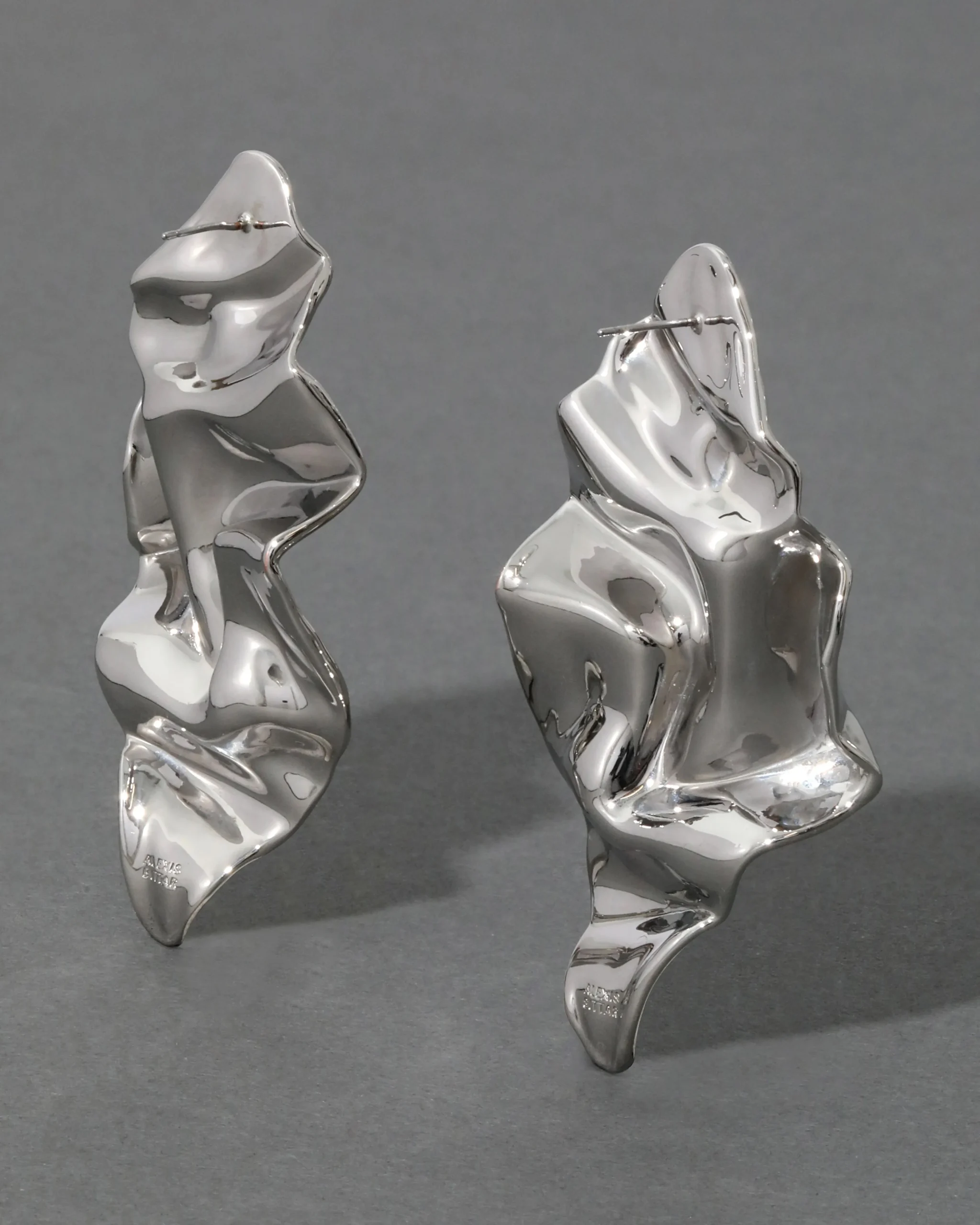 Crumpled Large Post Earring- Silver