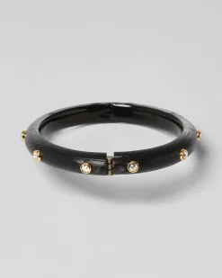 Crystal Studded Lucite Hinge Bracelet - Black