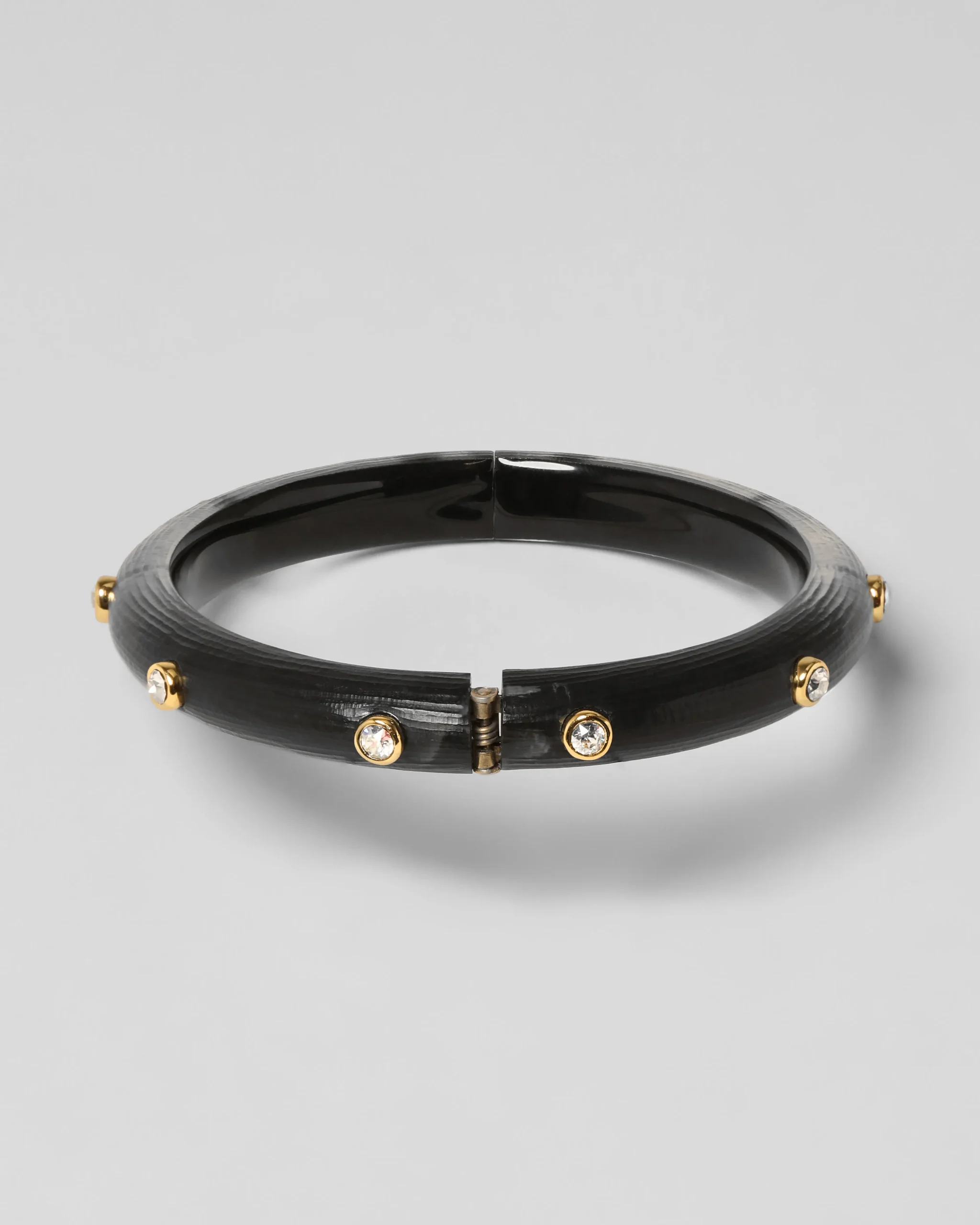Crystal Studded Lucite Hinge Bracelet - Black