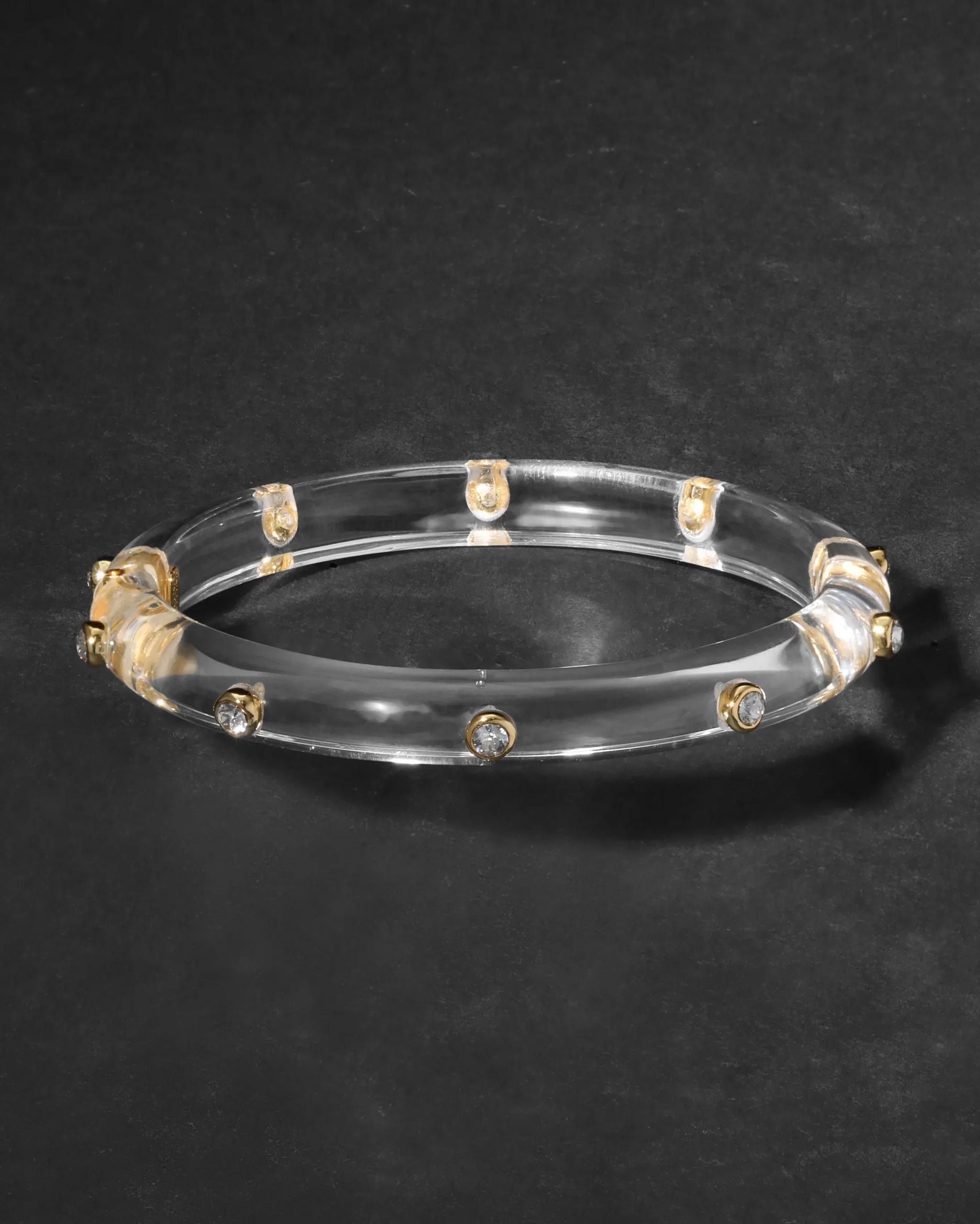 Crystal Studded Lucite Hinge Bracelet- Clear
