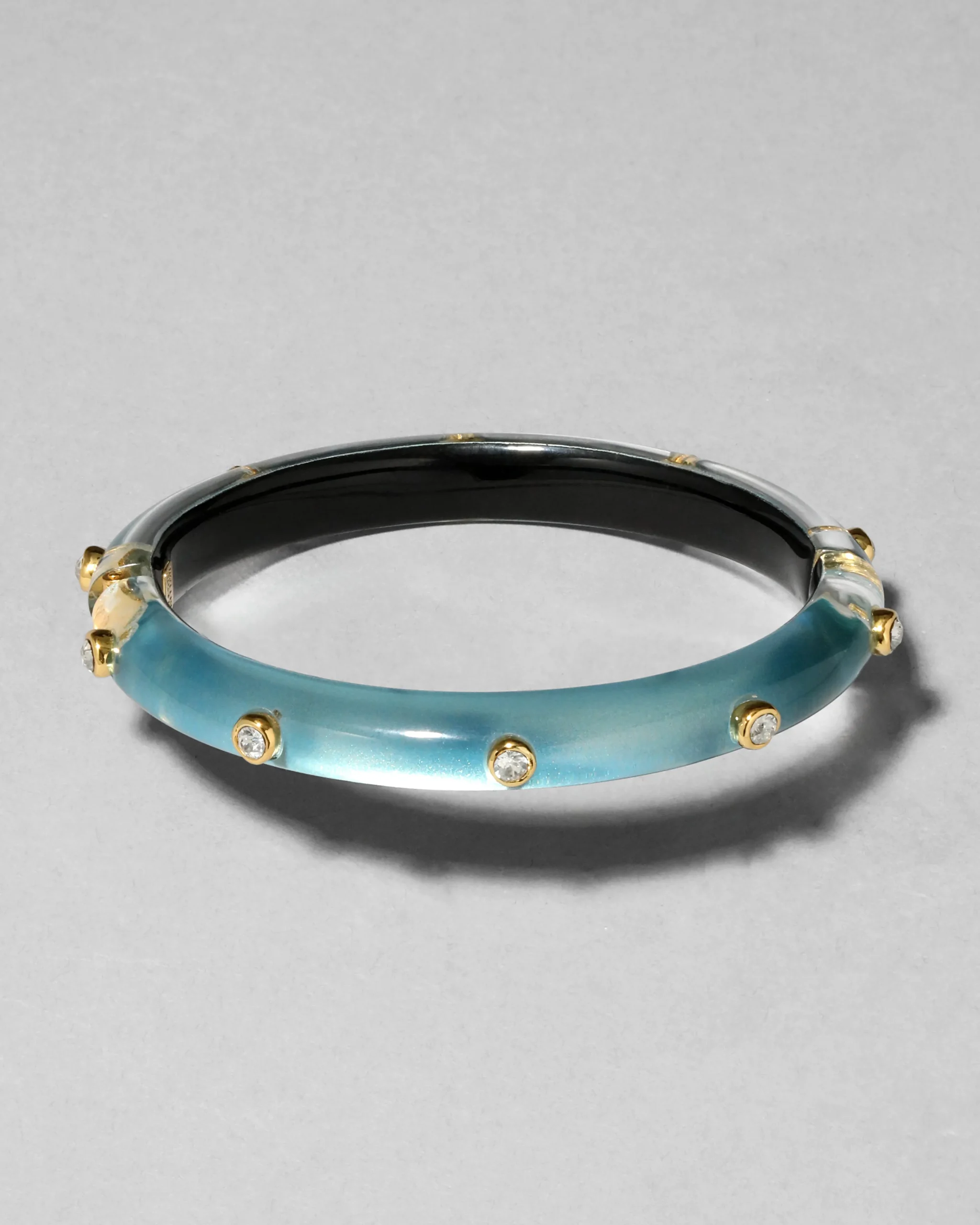Crystal Studded Lucite Hinge Bracelet- Metallic Sky