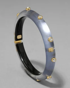 Crystal Studded Lucite Hinge Bracelet- Steel Blue