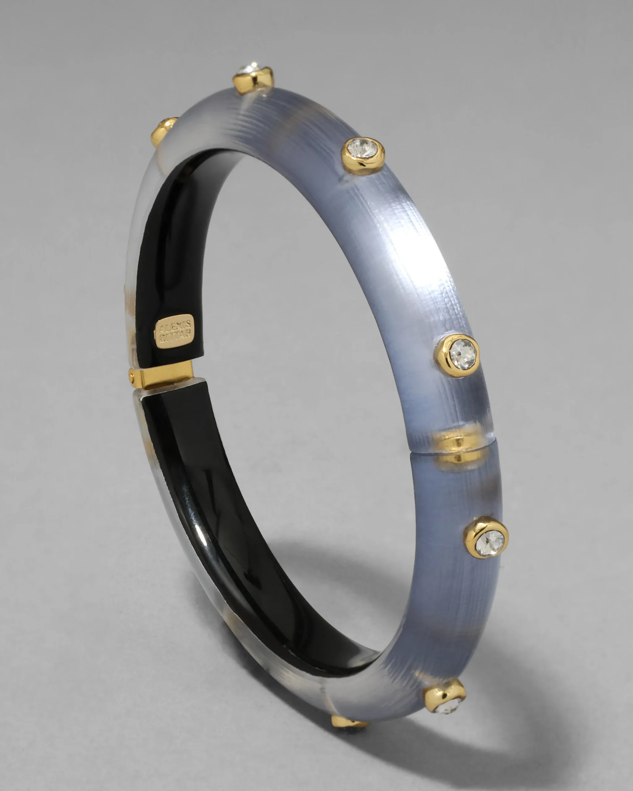 Crystal Studded Lucite Hinge Bracelet- Steel Blue