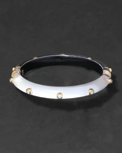 Crystal Studded Lucite Hinge Bracelet- White Opal