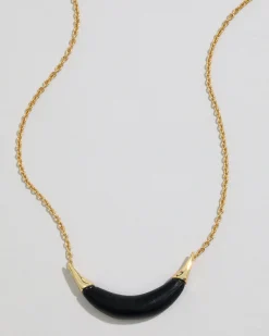 Gold Capped Crescent Lucite Necklace- Black